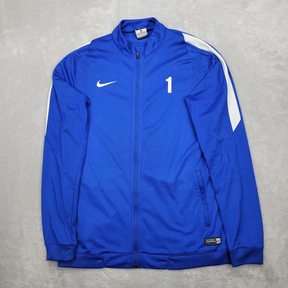 Nike Jacket Men Large Blue Sweatshirt Sweater Coat Soccer Team DriFit Swoosh‎